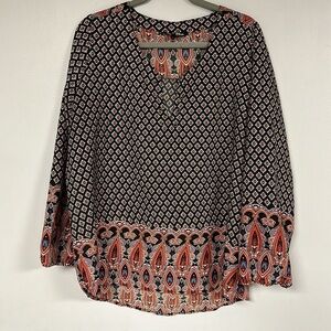 Time To Bloom  BOHO Paisley Tunic Top Lightweight Colorful, hi-lo hem Size 2X